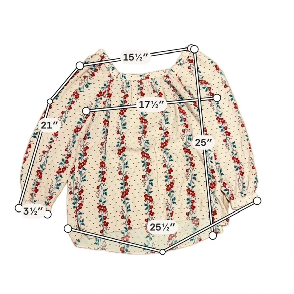 Old Navy Floral Boho Peasant Blouse Cottagecore Puff Sleeve Top Size L